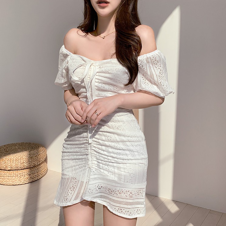 Đầm dáng ôm trắng tay ngắn Emilyshop