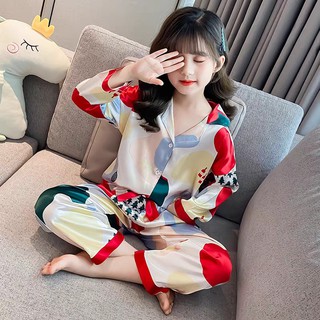 Bộ đồ ngủ pijama bé gái set quần áo trẻ em mặc nhà lụa satin nhiều màu dài - ảnh sản phẩm 2