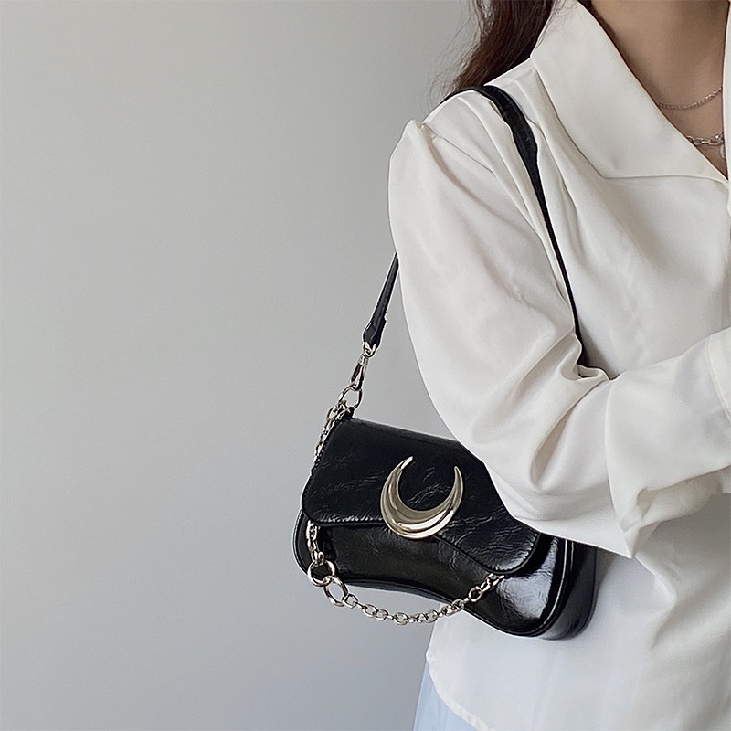 Túi Xách Đeo Vai Có Khóa Hình Mặt Trăng Thời Trang Cao Cấp Cho Nữ