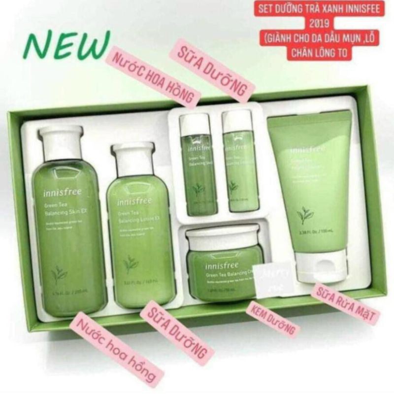 SET DƯỠNG DA INNISFREE TRÀ XANH 6 MÓN - MẪU MỚI (BAO BÌ MỚI) 2019