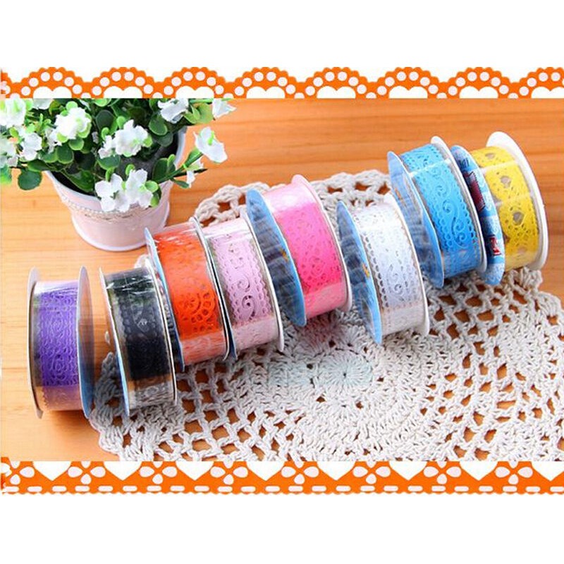 Cuộn giấy trang trí nhiều màu họa tiết ren hoa xinh xắn