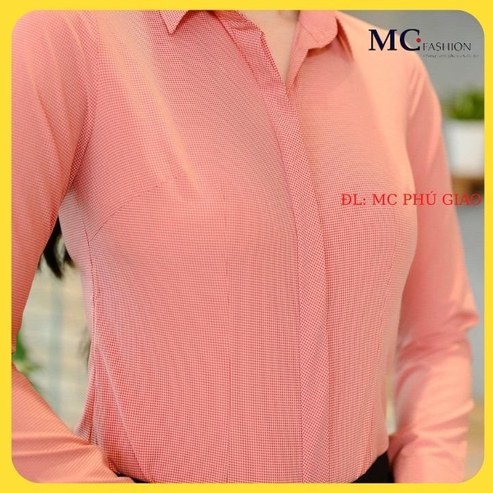 Áo Sơ Mi Nữ Đẹp Dài Tay Kẻ Sọc Caro Công Sở Mc Fashion Màu Hồng Xanh Ghi Cam A682