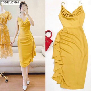 Đầm body trễ ngực 2s quây tà sang chảnh (freesize dưới 52kg - Đẹp mê ly💯)