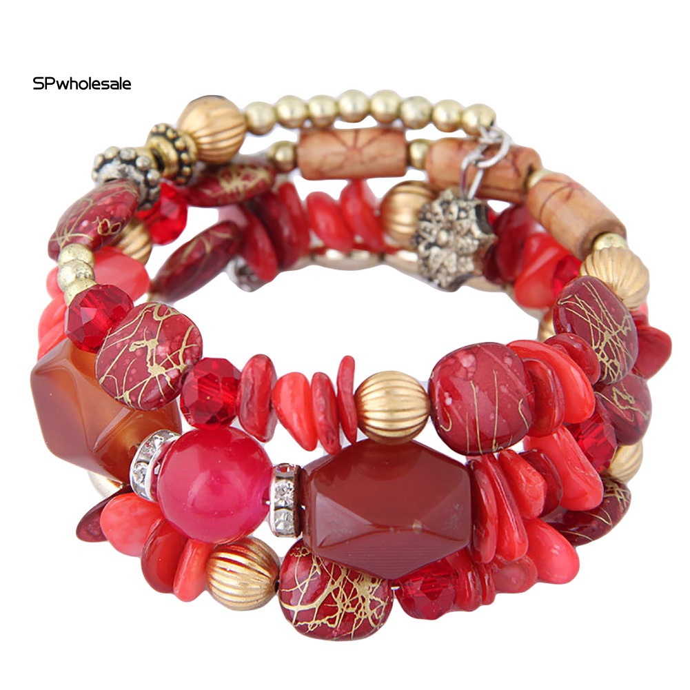 {SPwholesale} Vòng Tay Chuỗi Hạt Đá Tự Nhiên Nhiều Lớp Có Thể Điều Chỉnh Phong Cách Retro Cho Nữ