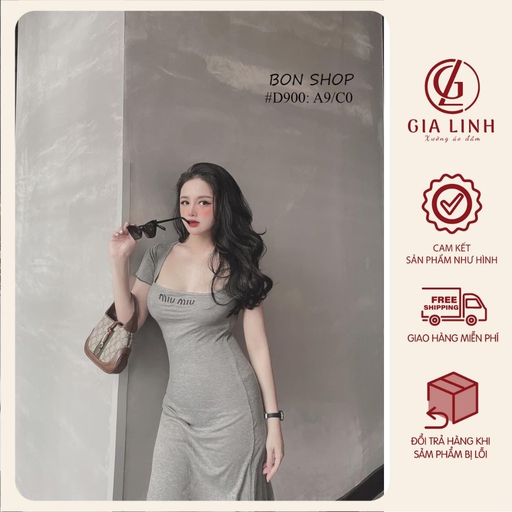 Đầm body dáng dài chất thun gân co giãn, váy cổ vuông tay ngắn thích hợp mặc đi chơi đi làm hay dự tiệc | BigBuy360 - bigbuy360.vn