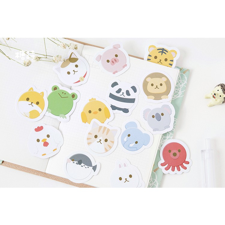 Hộp 45 miếng sticker mẫu động vật tròn