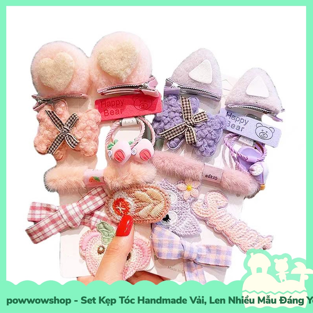 [Sẵn VN - Hỏa Tốc] Set Kẹp Tóc Handmade Vải, Len Nhiều Mẫu Đáng Yêu Hoạt Hình