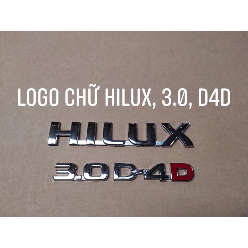 Logo chữ nổi Toyota Hilux, 3.0, D4D, E, G dán thân xe