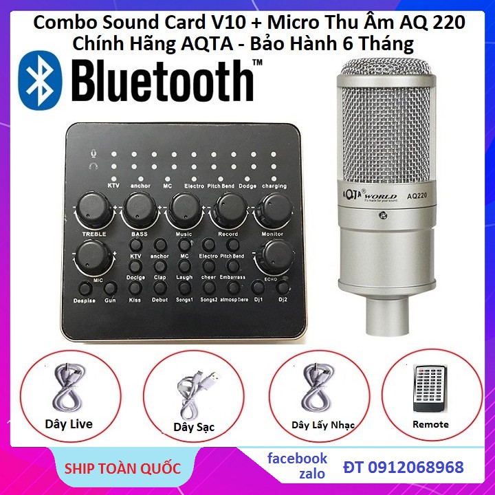 Combo Sound Card V10 Bluetooth + Micro Thu Âm AQ 220 Chính Hãng AQTA Bộ Hay Nhất Hiện Nay Bảo Hành 6 Tháng