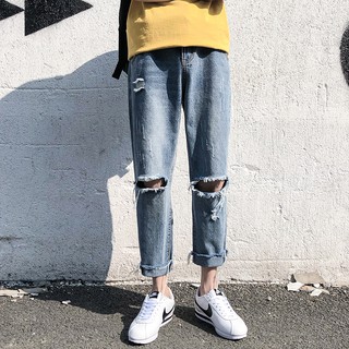 Quần bò nam dáng baggy rách gối quần jean cho nam giới