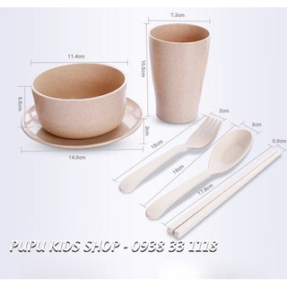 SET KHAY ĂN DẶM LÚA MẠCH KÈM CỐC BÁT ĐŨA THÌA ĐĨA
