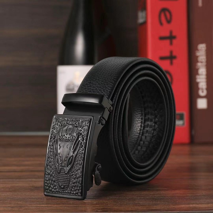 Thắt Lưng Khóa Tự Động Nam Da Bò 2 Lớp Dập Vân Mặt Cá Sấu 3D
