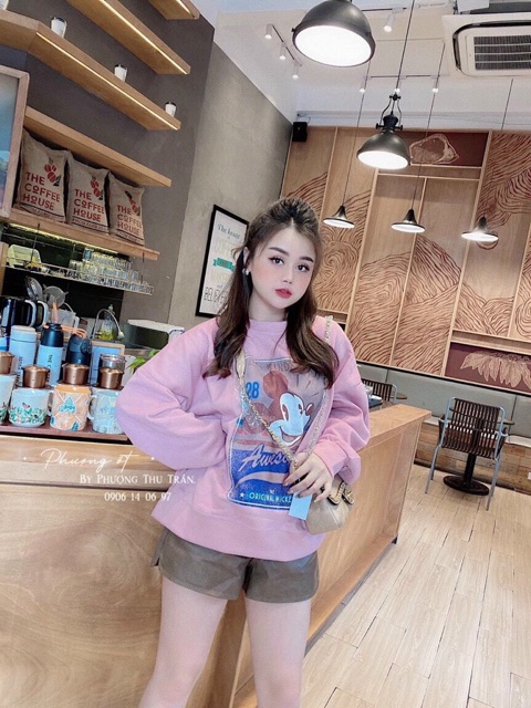 Áo nỉ hồng mickey