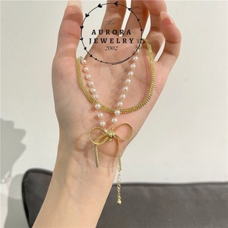 Vòng cổ, dây chuyền 2 tầng dây nơ phối đồ siêu xinh