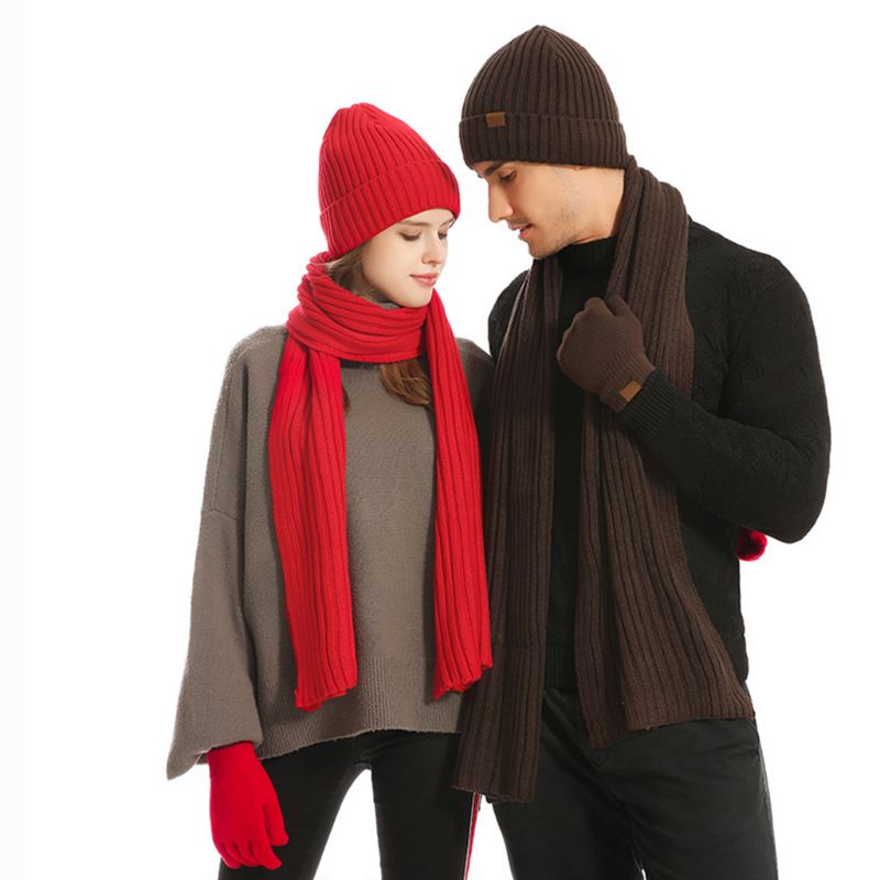 Mũ beanie Kèm Khăn Choàng Cổ Và Găng Tay 3 Trong 1 Giữ Ấm Mùa Đông Cho Nam Nữ