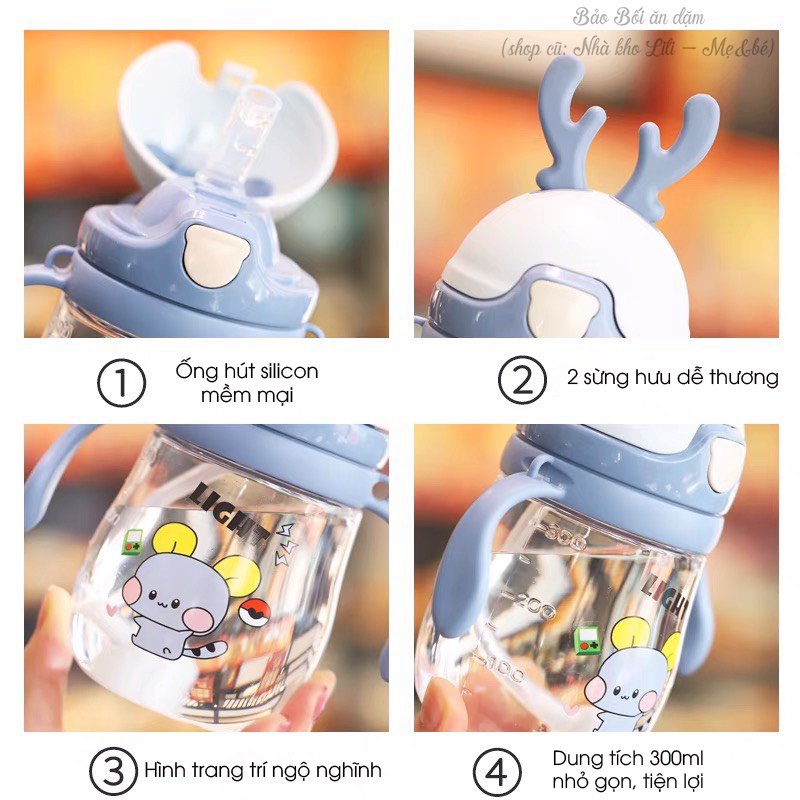 Bình tập uống nước chống sặc hình con hưu đáng yêu cho bé dung tích 300ml