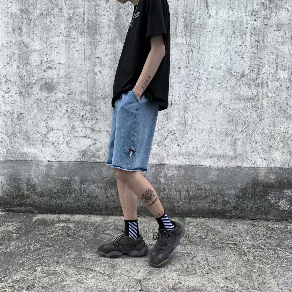 Quần Short Denim Ống Rộng Phối Rách Cá Tính Dành Cho Nam/ Kích Cỡ S-5XL | BigBuy360 - bigbuy360.vn