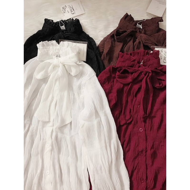 Áo sơ mi nhún cổ bèo