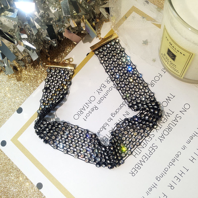 Vòng Cổ choker Đính Đá Đen Phong Cách Âu Mỹ Cổ Điển Dành Cho Nữ