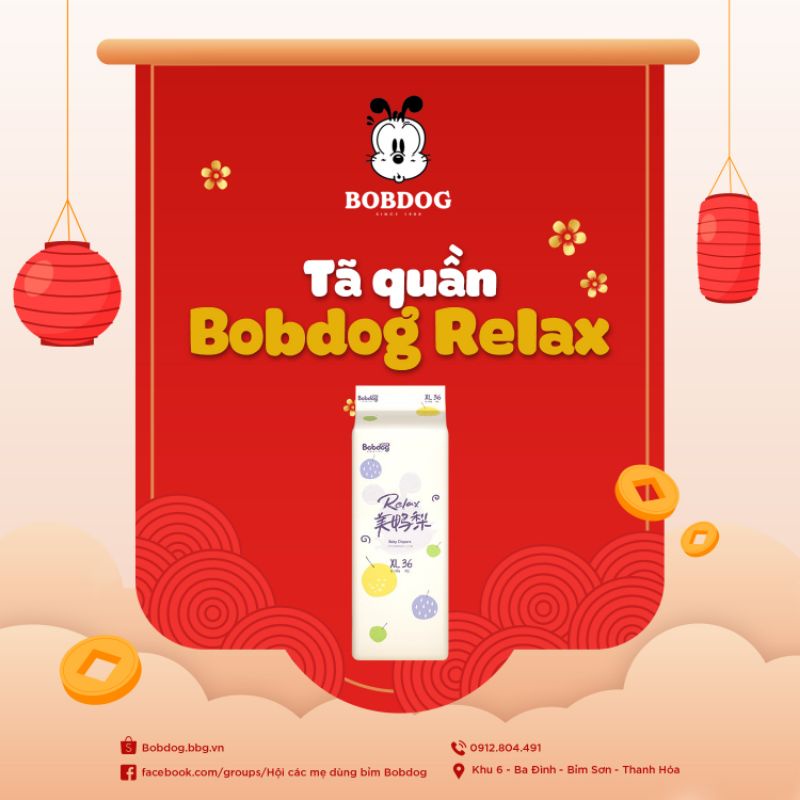 Tã dán/quần Bobdog Relax size S52/M48/L44/XL40 miếng