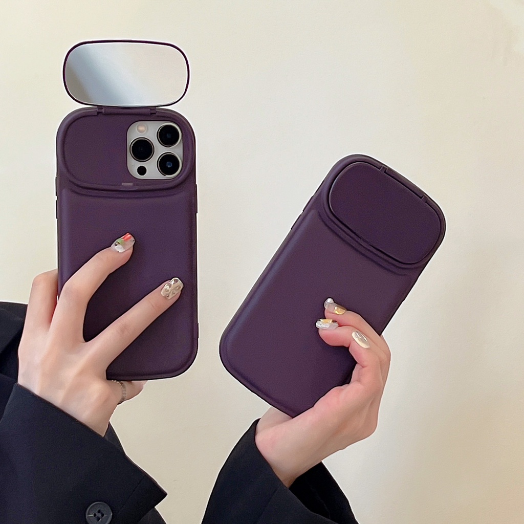 Bao Da Điện Thoại Nắp Lật Mặt Gương Tím Hoạt Hình Cho iPhone 14 / 13 / 12PRO MAX / 11 / 13PRO MAX