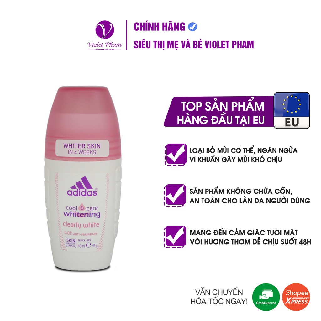 Lăn Khử Mùi Nữ Ngăn Mồ Hôi Adidas Clearly White 40ml - VIOLETPHAM