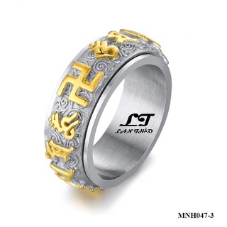 NHẪN XOAY 360 CHÚ OM MANI PADME HUM Phong thủy bình an màu trắng vàng MNH047-3