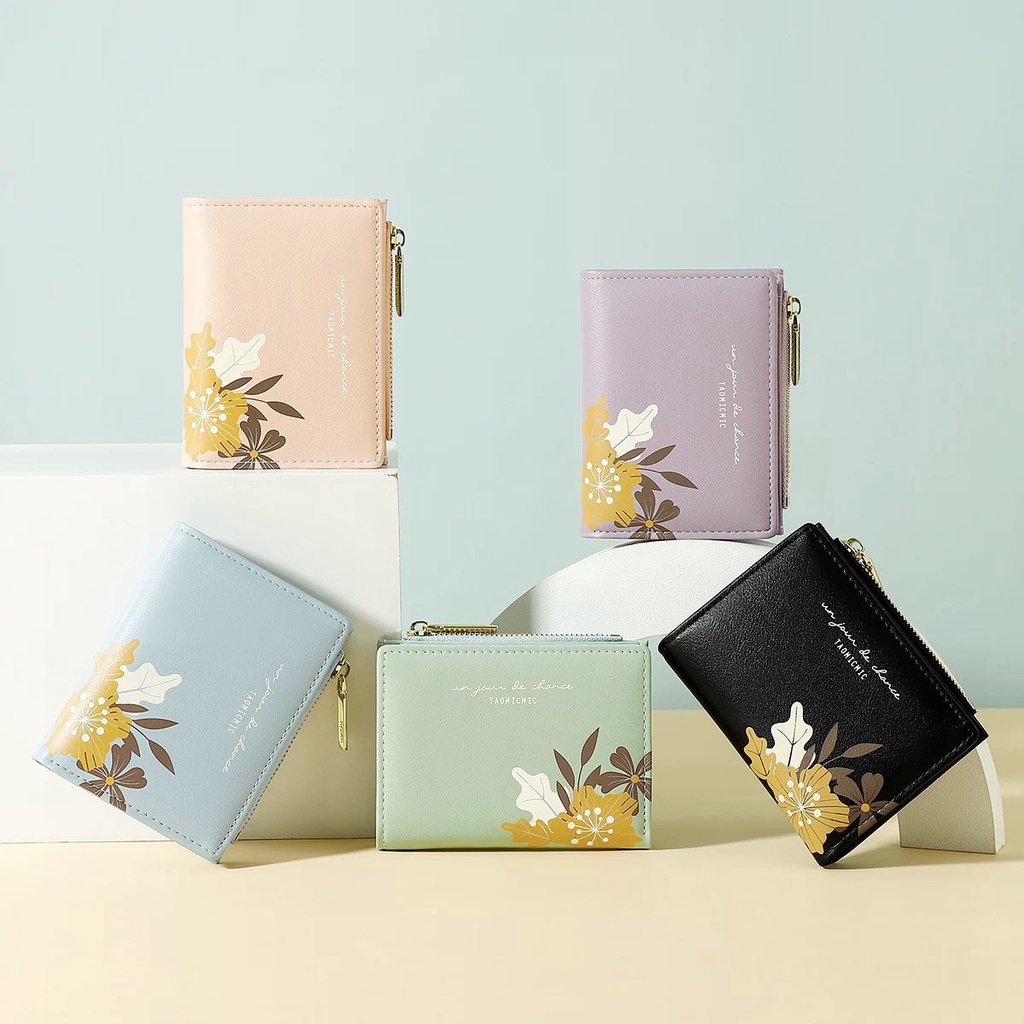 Ví/ Bóp Ngắn Cầm Tay Cho Nữ ERASHOP 079882 - Hoa Nâu Góc Xinh Xắn, Nhỏ Gọn, Nhiều Ngăn, Rẻ Đẹp