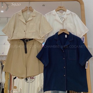 [S920]🌅 Áo sơ mi PIJAMA cộc tay chỉ nổi vải thô đũi mỏng mát (Có sẵn/ảnh thật)