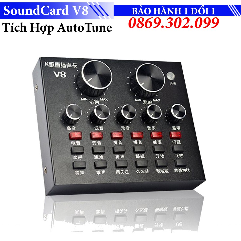 [Mã ELHACE giảm 4% đơn 300K] SoundCard Thu Âm Auto Tune Live Stream Hát Karaoke V8