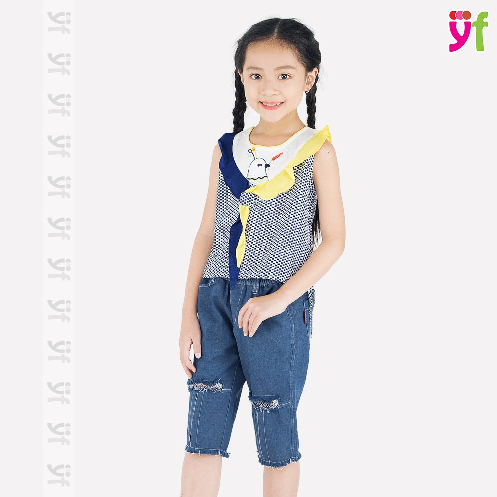 Quần jeans bé gái YF phối lưới sành điệu, cho bé từ 15-39 kg, vải co giãn AQX031-0