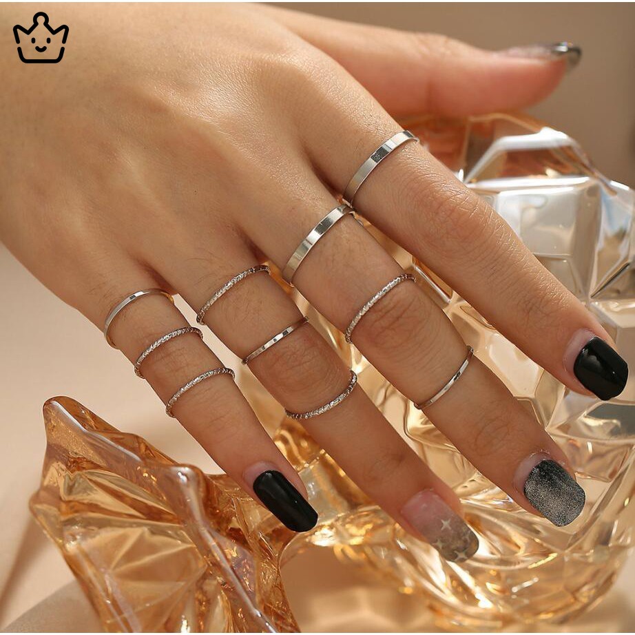 Set nhẫn đeo tay kim loại phong cách punk đơn giản JP6