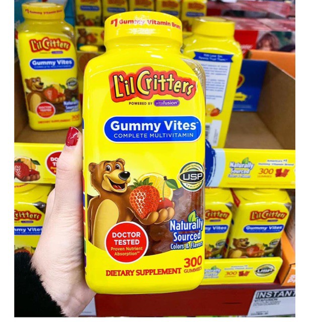 Kẹo dẻo đa Vitamin thiết yếu Lutien và gấp đôi Canxi cho bé - L’il Critters Gummy Vites 300 viên