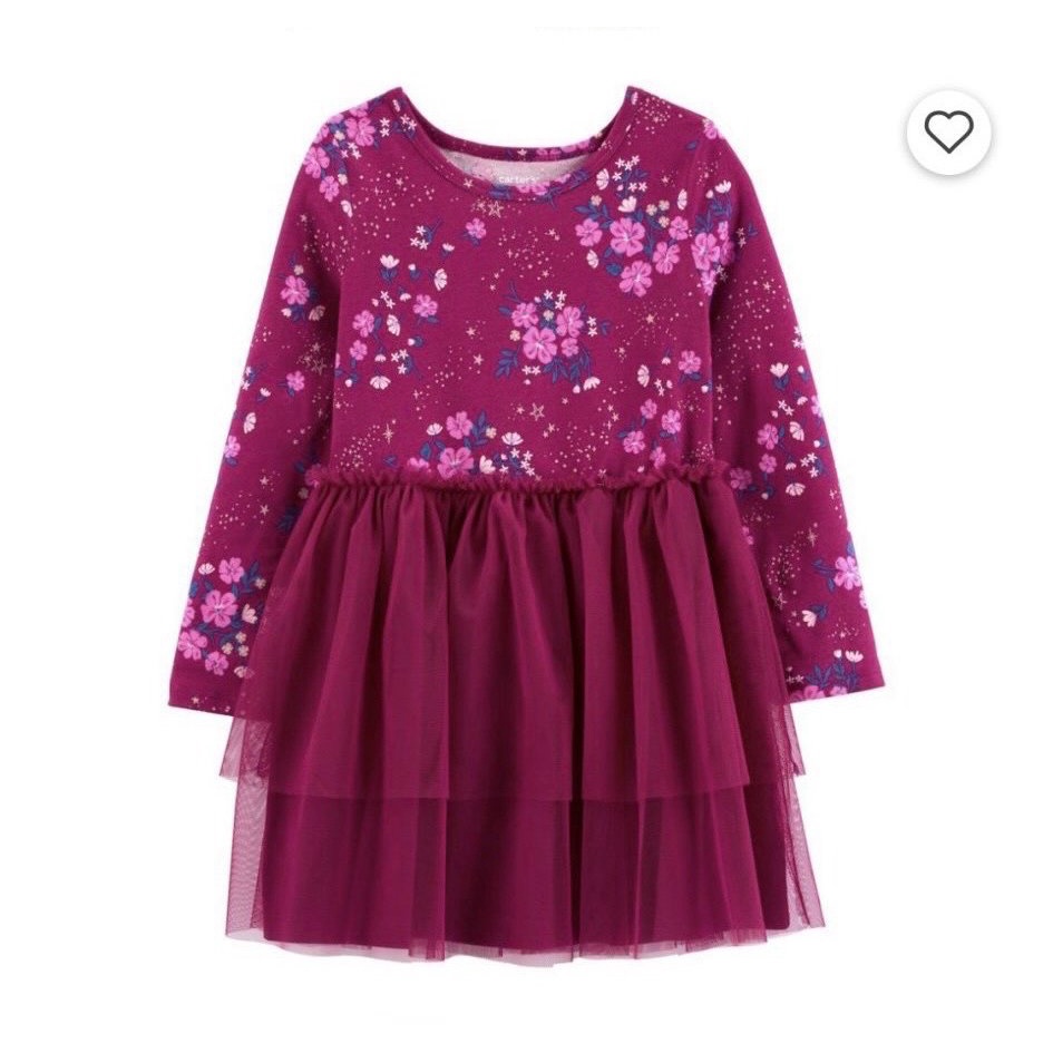 Váy cotton CT màu hồng mận hoa sao chân voan
