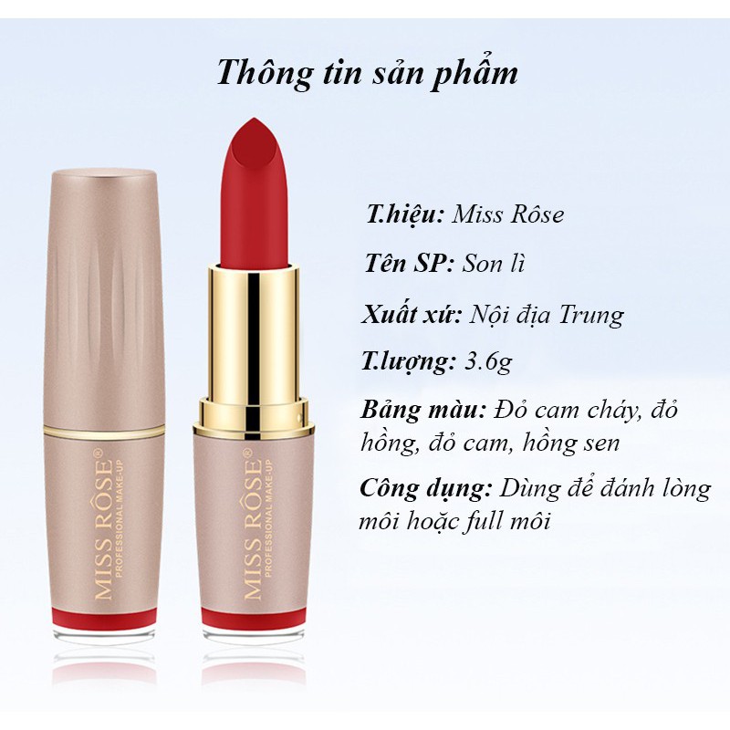 Son lì lâu trôi siêu mịn môi MISS ROSE son thỏi son trang điểm nội địa Trung ZD-SM62 | BigBuy360 - bigbuy360.vn