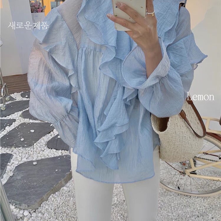 Áo Sơ Mi Mỏng Viền Bèo Thời Trang Mùa Xuân Phong Cách Hàn Quốc Hàng Mới Dành Cho Nữ s 2022