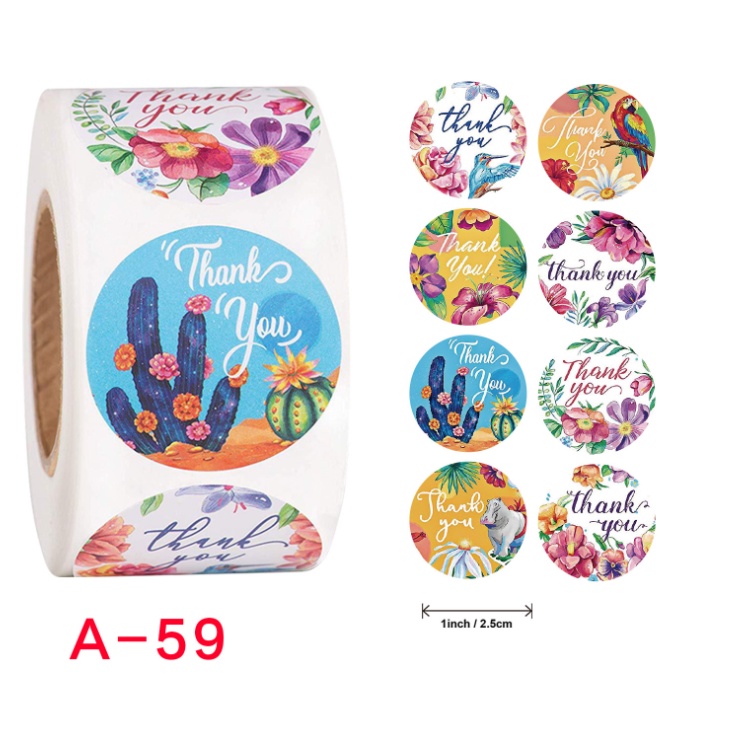 Cuộn 500 tem Sticker Thank you in màu tự dính 2.5cm - Tem cảm ơn