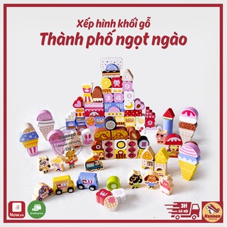 Đồ chơi xếp khối gỗ 116 chi tiết thành phố ẩm thực cho bé gái LOẠI ĐẸP