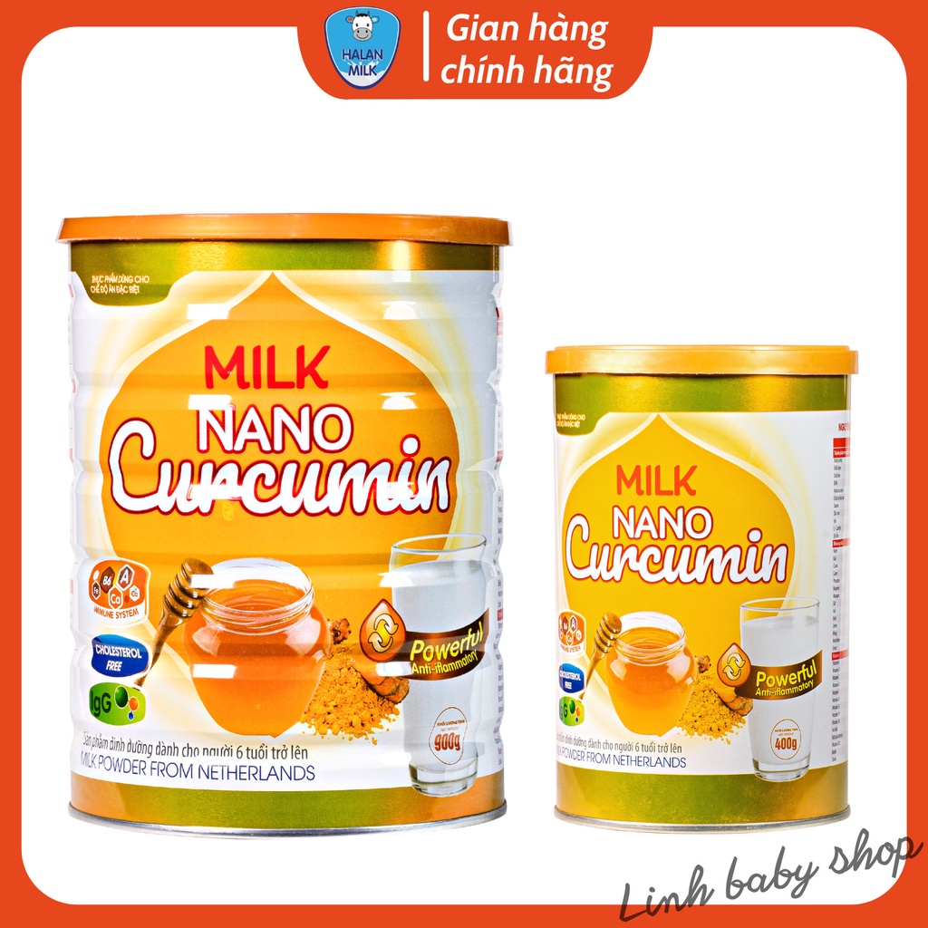 Sữa nghệ Milk nano curcumin 400g-900g -Tốt cho người bị dạ dày, đại tràng, giảm mờ thâm sẹo, tàn nhaHalanmilk