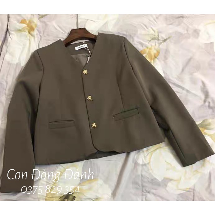 (Mã FL giảm 20k) (AO019 ảnh thật) Áo vest blazer nữ không cổ dài tay cúc trái tim Hàn Quốc | BigBuy360 - bigbuy360.vn