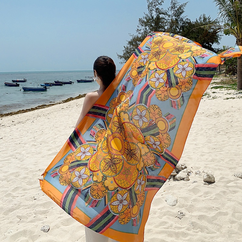 Khăn Choàng Lụa Cotton Linen In Họa Tiết Phong Cách Dân Tộc