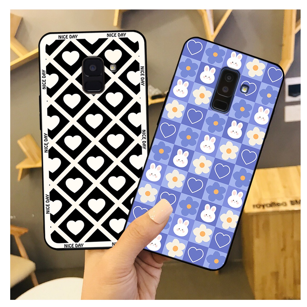 Ốp lưng Samsung A6 2018 - A6 Plus - A8 2018 - A8 Plus in hoạ tiết caro trái tim đen trắng, gấu bear cute đáng yêu