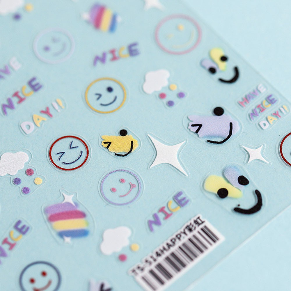 Miếng Dán Trang Trí Móng Tay Hình Mặt Cười / Ngôi Sao 5d Nhiều Màu Sắc Phong Cách Nhật Bản Mới