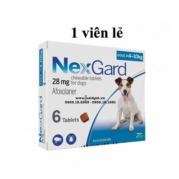 1 Viên Nén Nhai NEXGARD 28mg Hỗ Trợ Phòng Và Điều Trị Ghẻ, Ve, Viêm Da Cho Thú Cưng Từ 4kg - 10kg Hàng Pháp