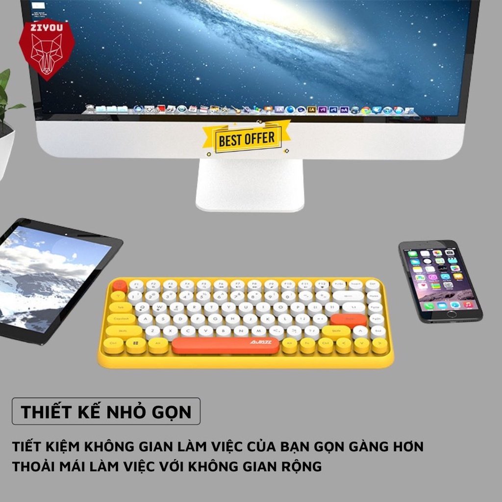 Bàn Phím Không Dây Bluetooth ZIYOU 308i NEW 2023 Thiết Kế Hiện Đại Kết Nối Đa Thiết Bị, Pin Trâu Cho Điện Thoại, Laptop