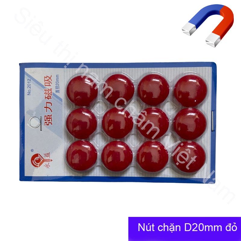 Vỉ nam châm 12 viên đính bảng từ màu đỏ kích thước  nhỏ 20mm