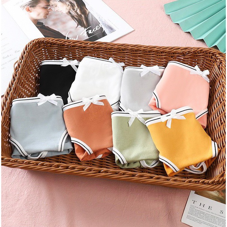 Quần lót nữ cotton viền kẻ, lưng thấp cài nơ dễ thương QL03 | BigBuy360 - bigbuy360.vn