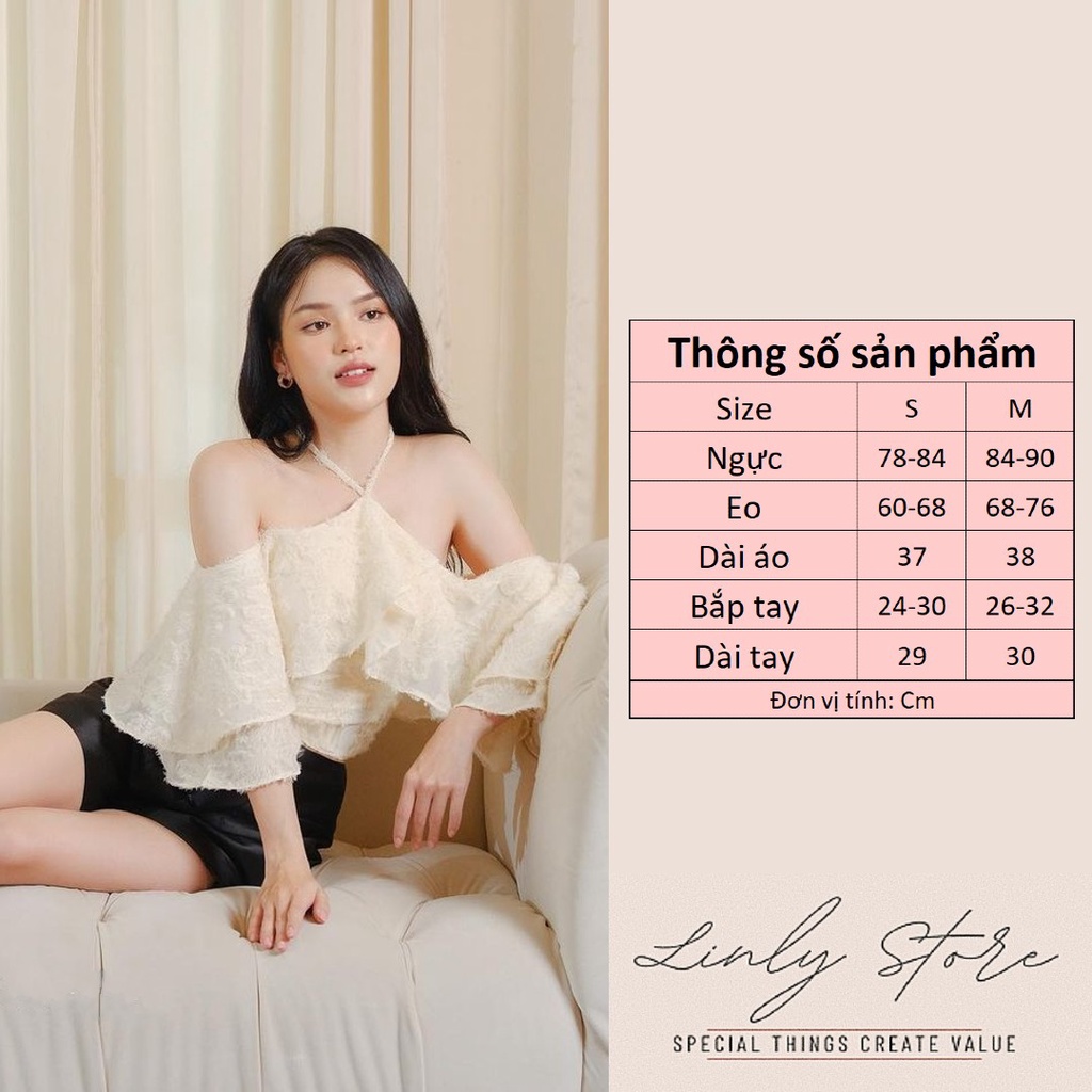 Áo kiểu nữ trễ vai cổ yếm tiểu thư bánh bèo chất tơ Linly Store A-CY6