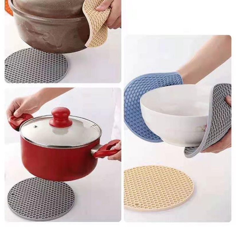 Lót nồi Silicon chống nóng chịu nhiệt, Tấm lót nồi silicon hình tròn vân tổ ong, miếng lót ly cute chống thấm - Elliver