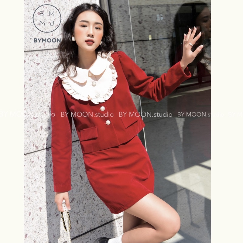 Set Váy Nhung Đỏ kèm quần váy thời trang thiết kế ảnh thật BY MOON S006 | BigBuy360 - bigbuy360.vn